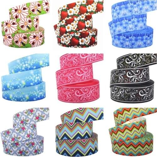 10 yard 1" 25mm flower stripe Printed Grosgrain Ribbon Polyester ribbons DIY bowhair handmade materials