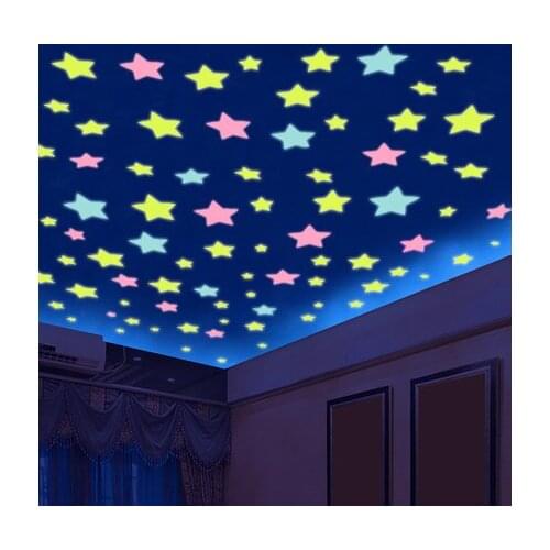100pcs/bag 3CM&3.8CM Fashion Wonderful Solid Stars Moon Glow in the Dark Kids Bedroom Corridor Ceiling Fluorescent Wall Sticker