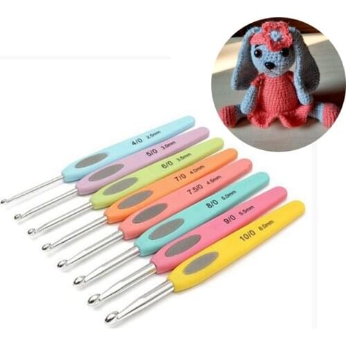 120 Sets(8 PCS/Set) Plastic Handle Alumina Crochet Hooks Knitting Needles Yarn Sweater Weave Sewing Craft Tools Wholesale K1
