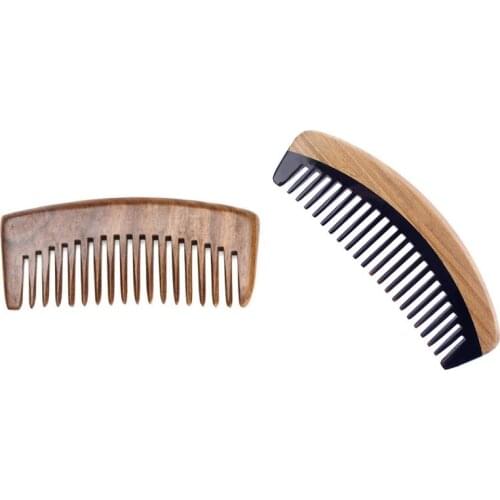 2 Pcs Hair Comb: 1 Pcs Natural Green Sandalwood Comb & 1 Pcs Wide Tooth Wooden Detangling Comb