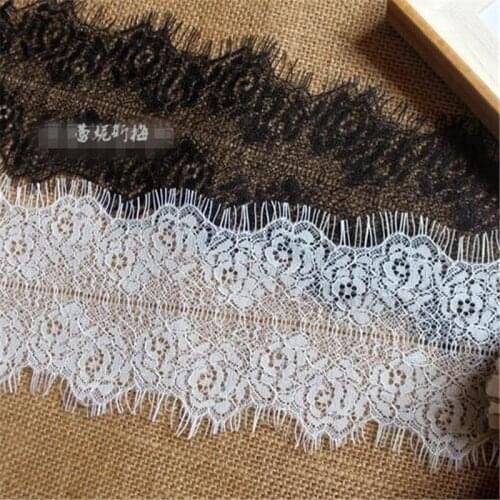 3Meters Classical Design and Nylon Full Dress Eyelash Lace Soft Black/ ivory French Bilateral Chantilly Lace Fabric 8cm LB0073