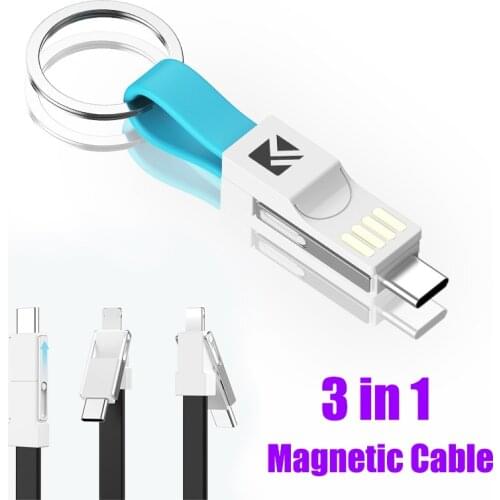 3 in 1 USB Cable Micro USB Type C Lighting Cable For iPhone XR X Samsung 2A Mini Keychain Charger Charging Cables