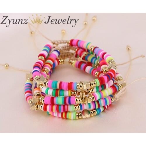 5PCS, Colorful beads bracelet-heart star flower bead polymer clay bracelet-cute gift macrame adjustable charm bracelet