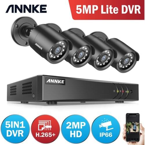 ANNKE 1080P 8CH h.265+ DVR CCTV Camera Security System 4pcs 2.0MP IP66 Waterproof Bullet Cameras Home Video Surveillance Kit
