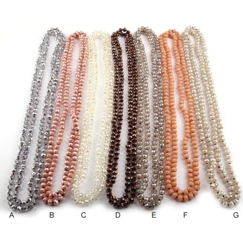 Free Shipping Fashion 5X8 Crystal Glass Long Knotted Necklaces