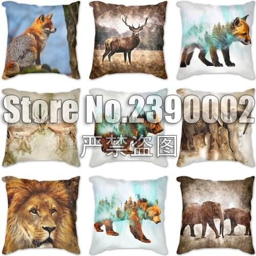 Cushion Cover Animal forest wolf tiger deer lion Pattern Pillow Covers Decorative Sofa Car Bed Room Decor Polyester Linen