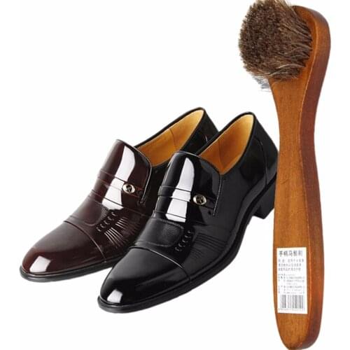Long Wood Handle Bristle Horse Hair Brush Shoe Boot Polish Shine Cleaning Dauber Boot Shoes S Shape Shoe Cleaner
