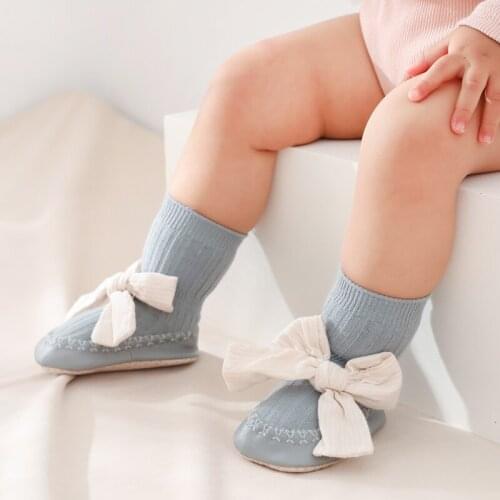 Toddler Indoor SockShoes Newborn Cute Bow-knot Baby Socks Soft Cotton Girl Boy Non-slip sole animal middle tube shoes
