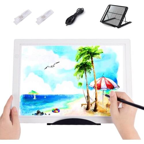 A4 Board white, LED spray paint tool light pad tracking light box, + data cable + iron bracket white + transparent plastic clip