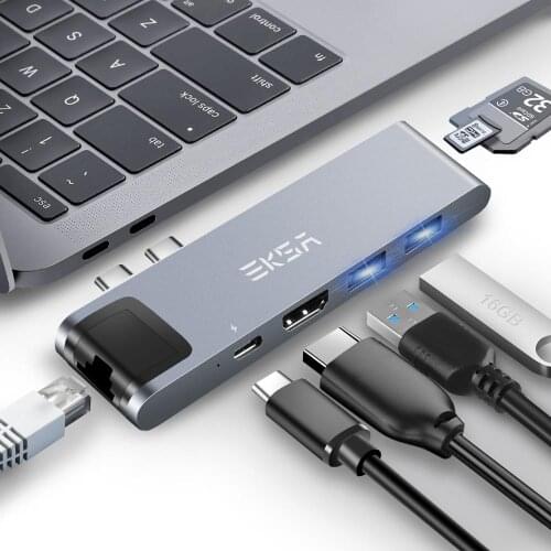 EKSA ET-29L USB C HUB to 4K Ethernet RJ45 Thunderbolt 3 USB 3.0 Adapter HDMI-compatible For MacBook Pro 13 15 USB Type C HUB