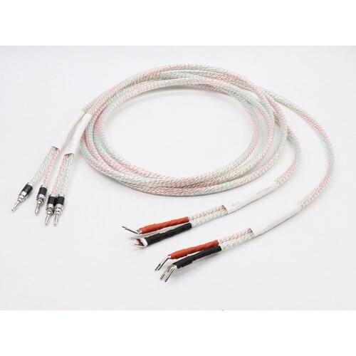 Pair Valhalla Series Hifi speaker cable,Carbon Fiber banana to spade Plug Loudspeaker Interconnect Audio Cable 2.5M