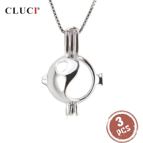 CLUCI 3pcs Silver 925 Fish Shaped Pendant for Necklace Jewelry Making 925 Sterling Silver Pearl Locket Women Jewelry SC293SB