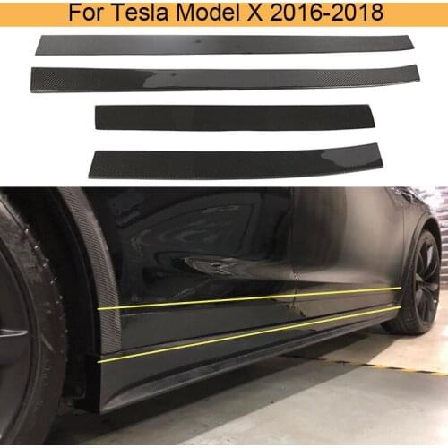 Car Body Door Cover Decorations Trims Strips For Tesla Model X 2016 - 2018 Car Door Side Skirts Sticker Spoiler Carbon Fiber
