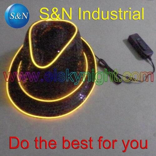 Best party gift 2AA batteries case on/slow flash/quick flash/off inverter with Yellow el wire Panama Jazz hat + free shipping