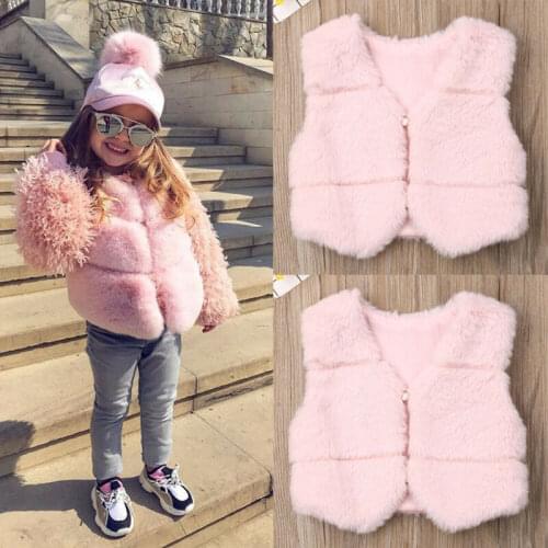 Fashion New Girls Kids Pink Faux Fur Vest Waistcoat Baby Girl Warm Winter Coat Outwear Jacket 0-3Y