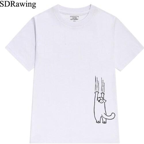 New cat print looking out side Women tshirt Funny t shirt For Lady female Tops Graphic Tees Hipster Tumblr harajuku shirt