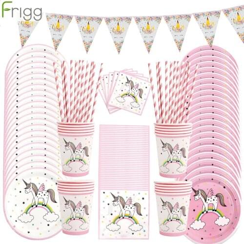 Frigg Unicorn Disposable Tableware Unicorn Paper Plate Cups Unicorn Birthday Party Decor Kids Party Supplies Baby Shower Girl
