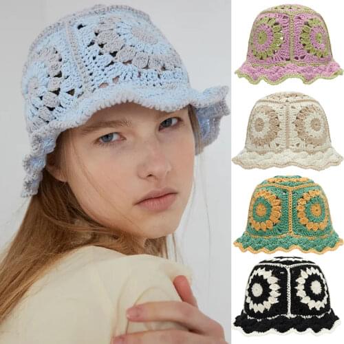 New Panama 2021 Summer Ins Fashion Brand Sun Hats Sun Protection Foldable Sun Cap Hollow Crochet Multicolor Knitted Bucket Hat