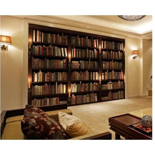 Custom Photo Wallpaper 3D European Style Retro Sofa TV Background Wallpaper Mural Wall Bookcase Books Bookshelf Mural Wall Paper