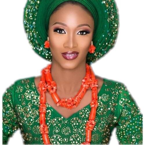 Luxury New Nigerian Wedding Necklace Beads Jewelry Set Original Coral Beads African Bridal Statement Necklace Jewellery Set 2018