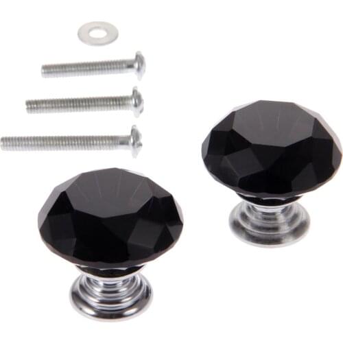 2Pcs Black Crystal Glass Knob Diamond Shape Cabinet Door Wardrobe Drawer Pull Kitchen Cupboard Handles