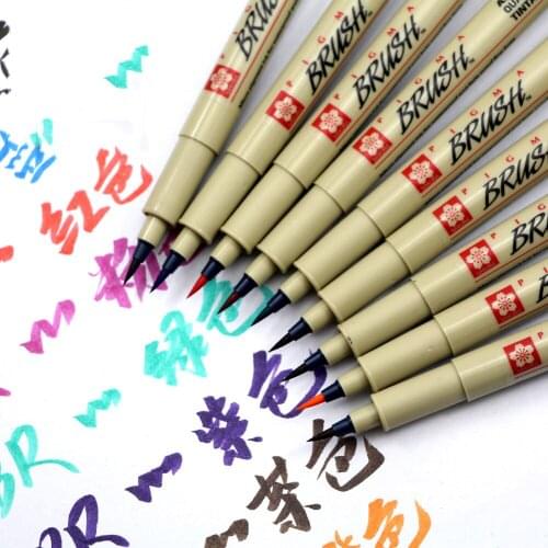 9pcs/set Japanese Sakura Soft Brush Drawing Painting Waterproof Pen 9 Colors Soft Tip Stylus Pens Art Supplies