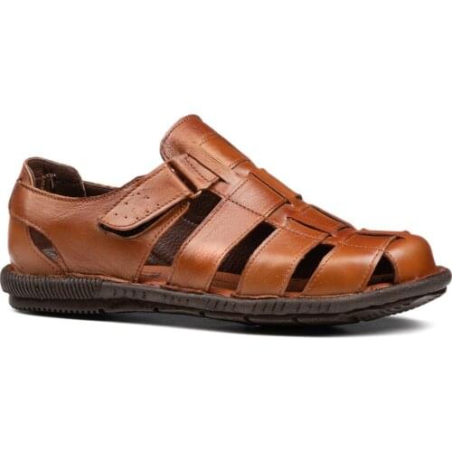 Summer Male Genuine Leather Luxury Gladiator Sandals Tan and Black Orthotic Insole Solid Comfortable Casual High Quality Trend Style 2021