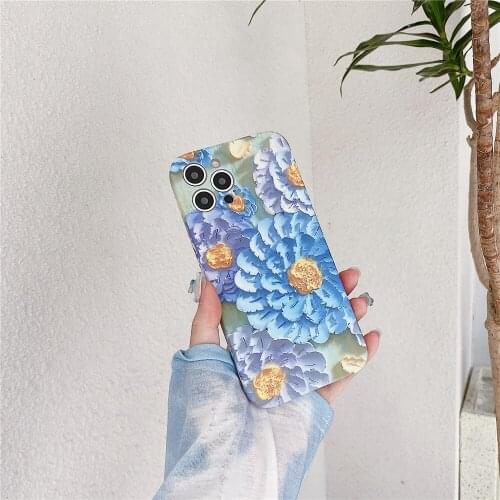 Cute Blue And Purple Flower Liquid State Phone Case For iPhone 12 Mini 11 Pro XS MAX XR X 7 8 Plus SE 2020 Soft Back Cover Coque