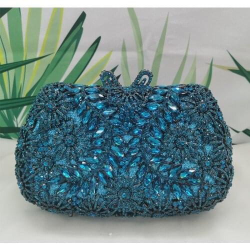 WHTUOHENG Blue Rhinestone Handbags For Women Diamond Cellphone Wedding Money Wallets New Fashion Lady Crystal Wedding Purse