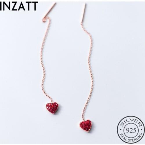 INZATT Guarantee 100% 925 Sterling Silver Elegant Tassel Bohemia Red Heart Dangle Drop Earrings For Women Fashon Jewelry Gift