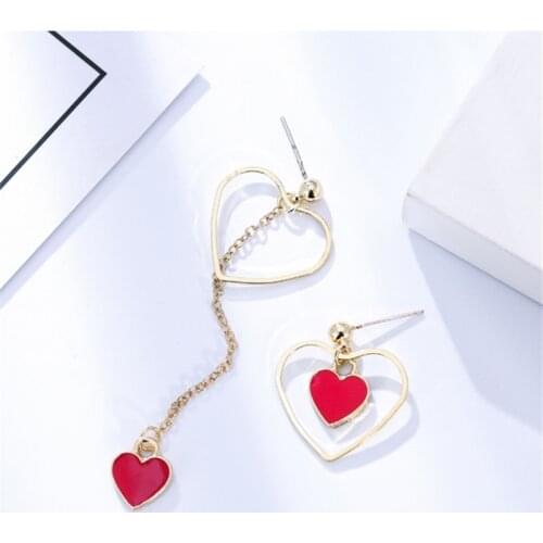 Fashion Geometric Simplicity Heart-shaped Tassel Stud Earrings Cute Romantic Asymmetric Earrings for Women Fine Jewelry