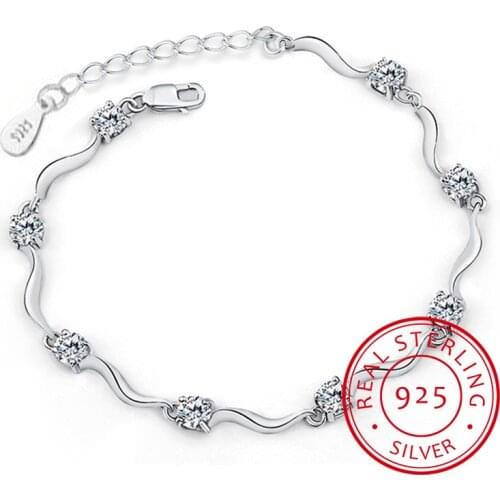 Hot 925 Sterling Silver Eight Four Claws Crystal Zircoia Bracelets & Bangles For Women Valentines Day present S-B06