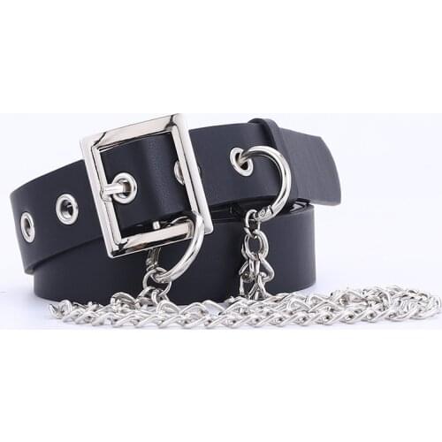 Womens Chain Belt punk style pu leather waistband for jeans silver rivet Teenage student fashion belt