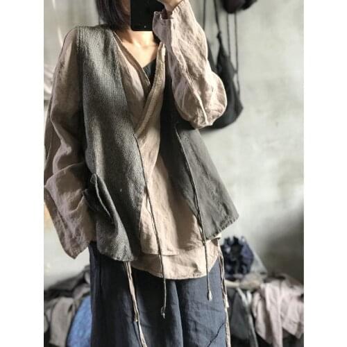 Women Loose V Neck Vests Waistcoat Outerwear Ladies Spring Autumn Linen Vest Female 2021 Vests