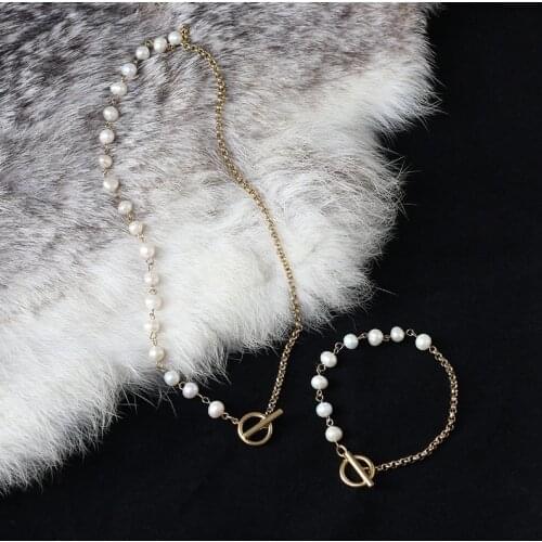Fairy Jewelry for Women Natural Freshwater Pearls Stainless Steel Chain 14k Gold Choker Necklaces for Girls Delicate Bracelets