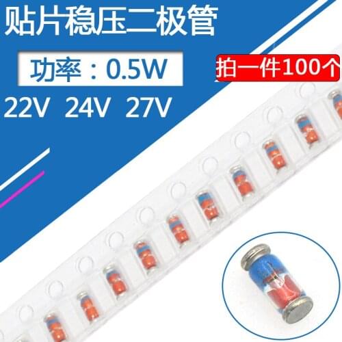 100pcs/lot LL34 SMD 0.5W Zener diode ZMM22v Cylindrical glass tube 24v 27v Zener tube 1206 package