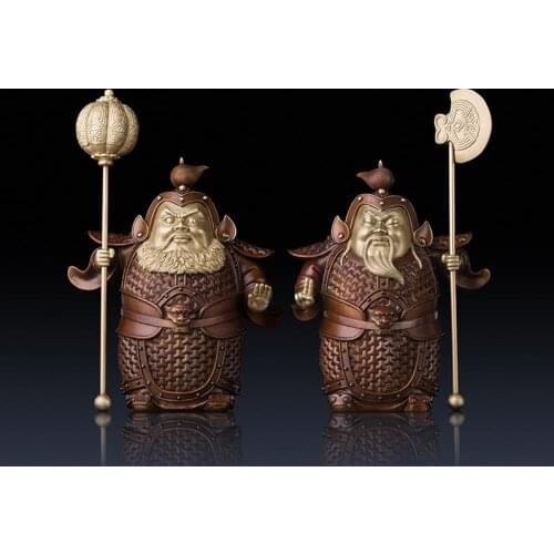 13.3 inches Chinese Art Deco Pure Brass painted Guardian Door God warrior sculpture Decoration Home Furnishings Gift Statue