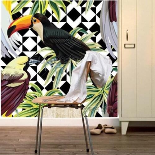 Custom 3d murals,tropical birds and plants pattern papel de parede,living room sofa TV wall bedroom waterproof pvc wallpaper