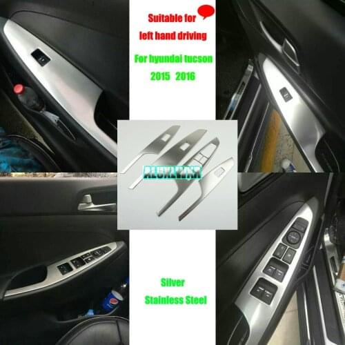 4pcs/set Stainless Steel Car Interior Decoration Door Window Switch Cover Trims for Hyundai Tucson 3th 2015 2016 LHD Accessories