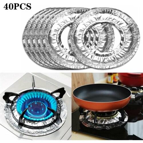 40pcs Kitchen Oil Proof Stove Liners Disposable Aluminum Foil Stove Burner Covers Gas Oven Pad for Cooking Kitchen Accessories