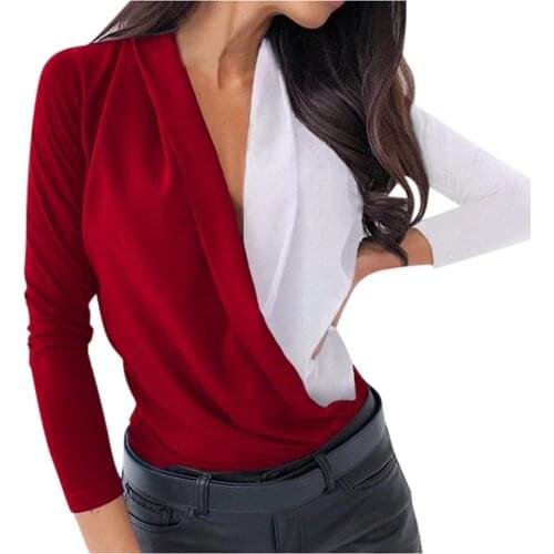 40# Women Blouse Lace Patchwork V Neck Long Sleeve Women Shirt Ladies Casual Slim Blouse Tops Plus Size Women Clothing Blusas