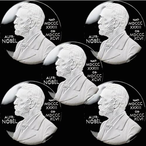 5pcs/lot The Nobel Prize in Physiology or Medicine Silver Plated Coin Nobel Head Portrait Coin