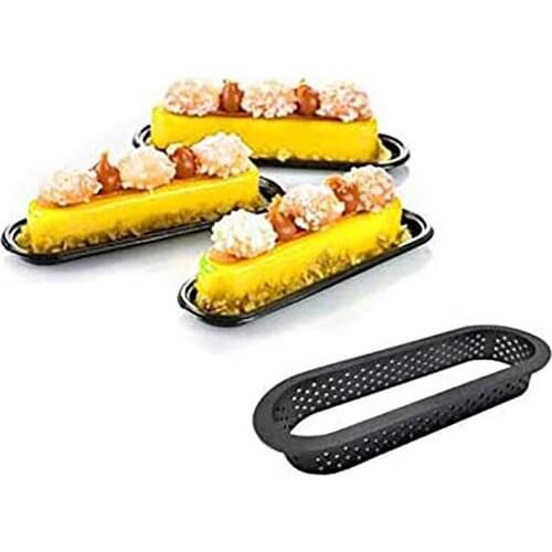 6Pcs Oval Tart Rings Heat-Resistant Perforated Cake Mousse Ring Non Stick Bakeware Tart Mini Cake Mold Cake Rings