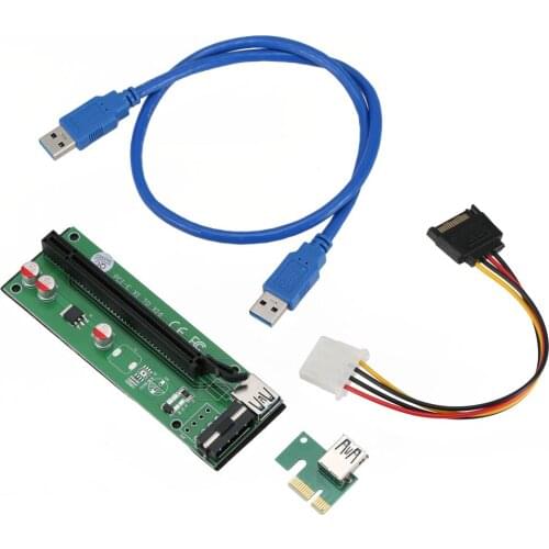 60cm PCI-Express PCI-E 1X to 16X Riser Card Adapter PCIE Extender + USB 3.0 Cable + SATA to 4Pin IDE Molex Power Cord DJA88