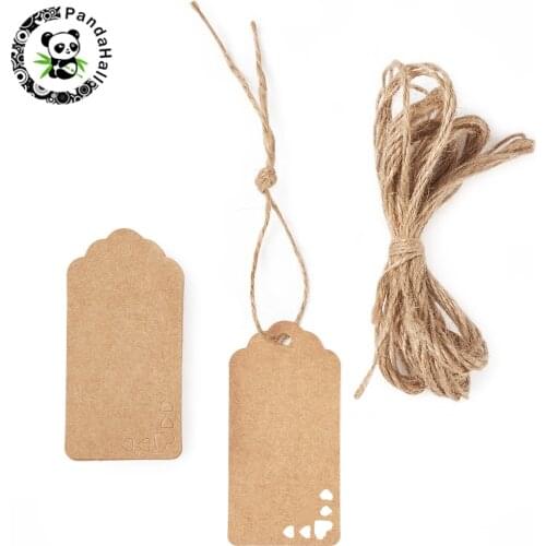 Jewelry Display Kraft Paper Price Tags with Hemp Rope BurlyWood, 9x4.5x0.03cm; about 100pcs/bag