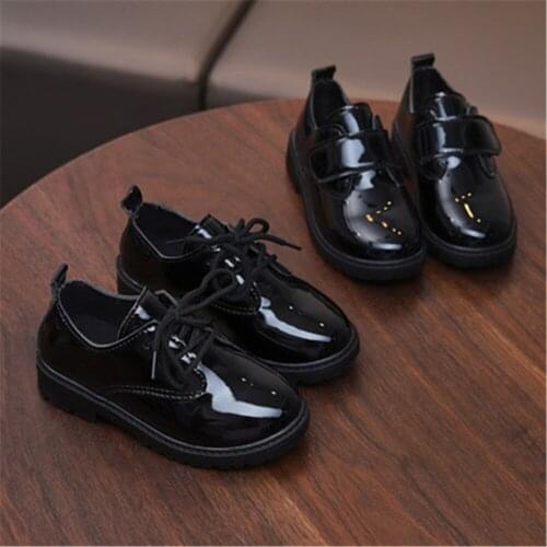 Childrens Casual Shoes for Boys Shoes Kids Leather Flats PU Patent Leather Oxfords British Design Lace-up Snekaers for Formal