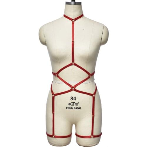 Women Bondage Body Harness Sexy Lingerie Set Hollow Out Cross Body Cage Bandage Goth Cupless Bra Stockings Leg Garter Belt