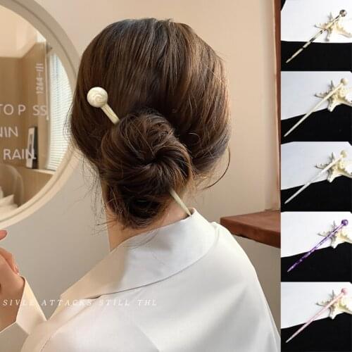 Women Retro Hair Sticks Acetic Acid Gradient Blooming Hairsticks Florial Hairpin Ladies Headwear Hair Clips Accessories