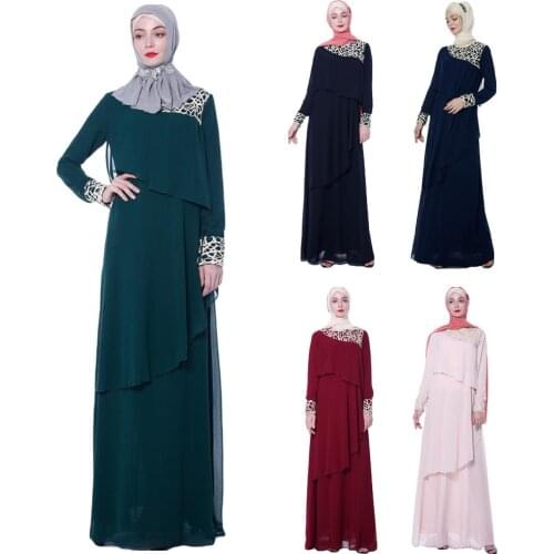 Elegant Muslim Women Abaya Maxi Long Dress Chiffon Lace Dubai Party Islamic Robe Gown Party Cocktail Arab Long Sleeve Dress New