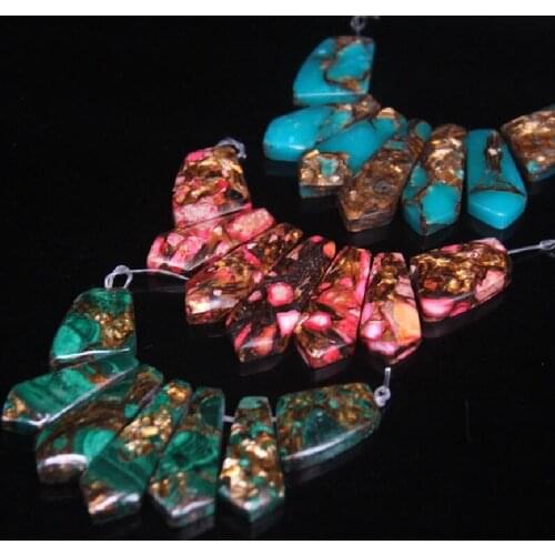 7pcs/set Sea Sediment Arrow Slice Graduated Pendant Beads,Top Drilled Ocean Impression Jaspers Emperor Stone Necklaces Jewelry